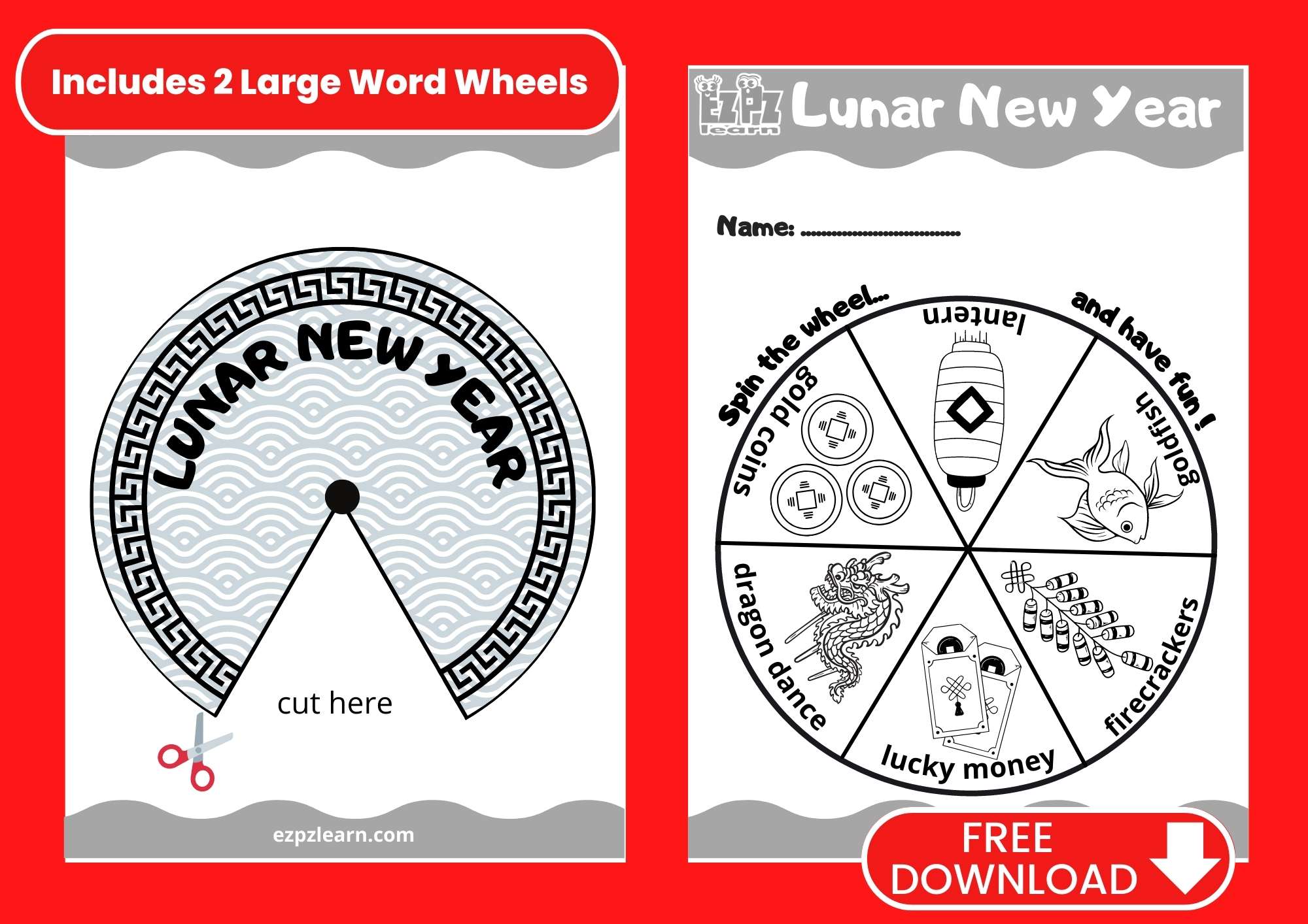 Chinese Lunar New Year Word Wheel Coloring Free PDF Download